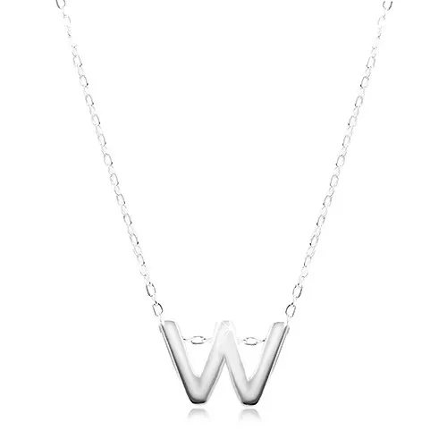 Strieborný 925 náhrdelník, lesklá retiazka, veľké tlačené písmenko W