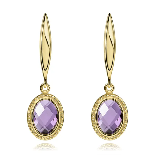Zlaté náušnice zo 14K zlata s oválnym ametystom