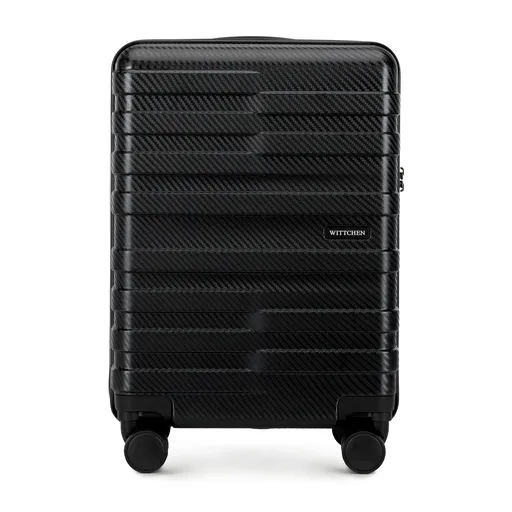 Kabínový kufor z polykarbonátu s vodorovnými pruhmi, čierny 56-3P-581-10