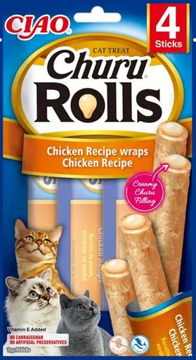 Maškrta pre mačky Inaba Churu Rolls cat Kura 4tuby 40g