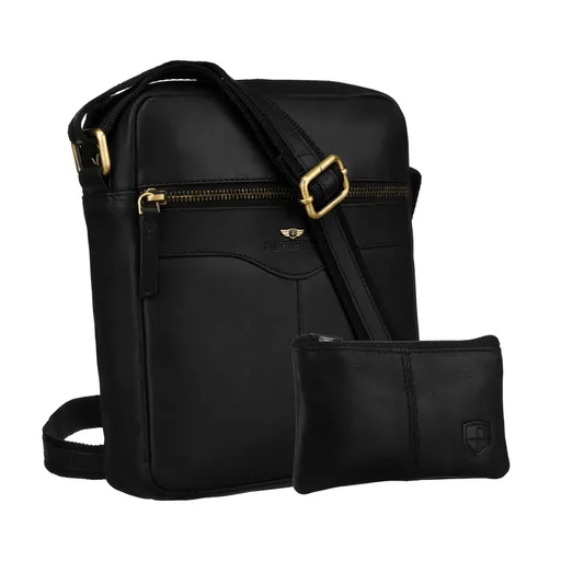 Pánska čierna kožená crossbody taška Peterson + puzdro na kľúče