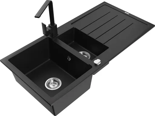 MEXEN/S MEXEN/S - Andres granitový drez s odkvapkávačom vrátane batérie Rita, čierna/zlatá metali 6515-75-670300-70