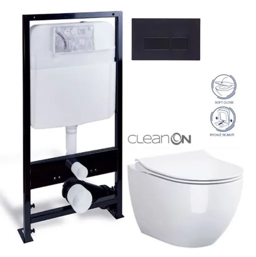 PRIM predstenový inštalačný systém s čiernym tlačidlom 20/0044 + WC CERSANIT ZEN CLEANON + SEDADLO PRIM_20/0026 44 HA1