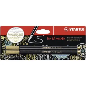 STABILO Pen 68 metallic, 2 ks, zlaté, v blistri (4006381530408)