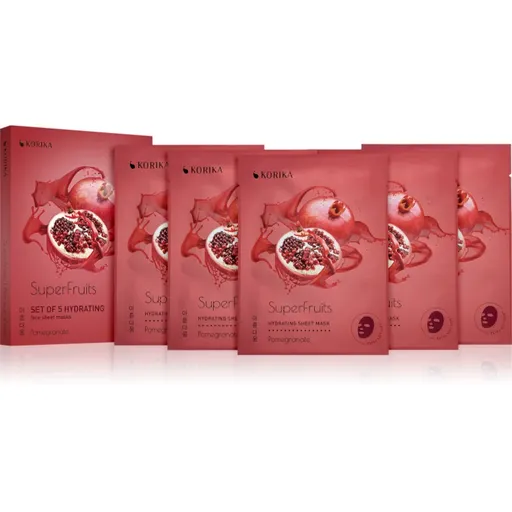 KORIKA SuperFruits Pomegranate - Set of 5 Hydrating Face Sheet Masks set pleťových masiek za zvýhodnenú cenu s hydratačným účinkom Pomegranate