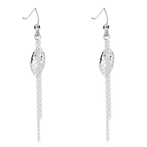 Strieborné náušnice 925 - ozdobne tvarovaný list, dve retiazky, africký háčik