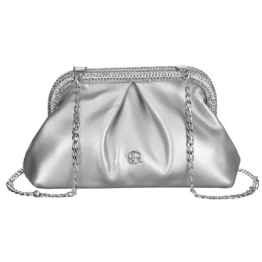 Strieborná spoločenská kabelka z ekologickej kože s retiazkou – Rovicky