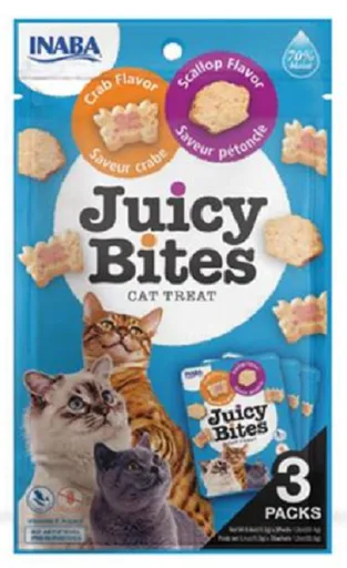 Maškrta pre mačky Inaba Juicy Bites cat hrebenatka & krab 3x11,30g