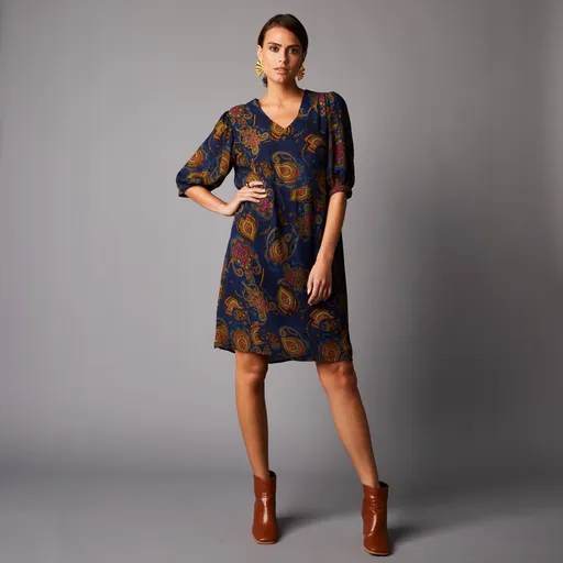 Krátke šaty s potlačou, balónové rukávy po lakte