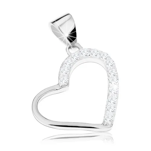 Ródiovaný prívesok, striebro 925, tenký obrys srdca so zirkónovou polovicou