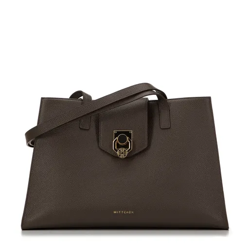 Kožená shopperka s ozdobnou prackou taupe