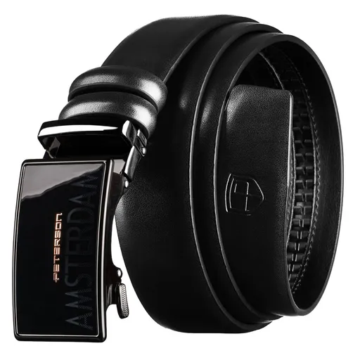 Pánsky kožený opasok čierny s automatickou prackou Peterson - Peterson