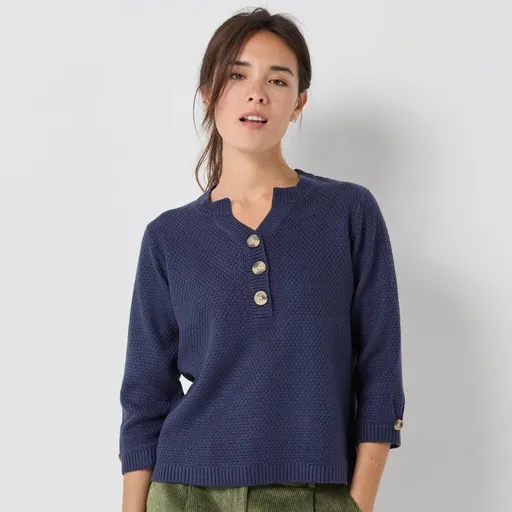 Pulóver s výstrihom na gombíky a perličkovým vzorom