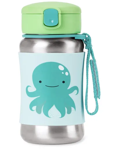 SKIP HOP Spark Style Fľaša so slamkou na vodu nerez Chobotnica 12m+