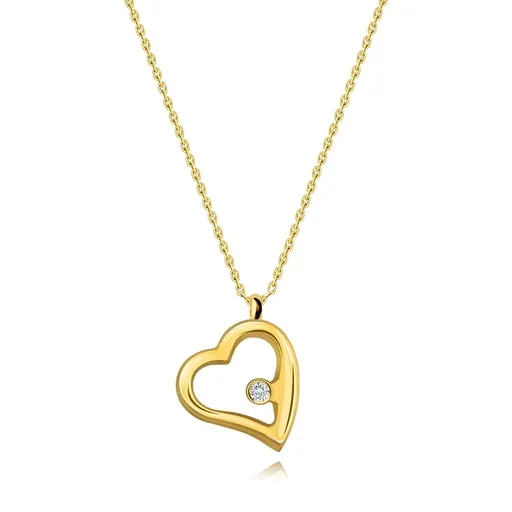 Diamantový náhrdelník zo žltého 14K zlata - srdce s čírym briliantom