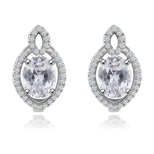 Náušnice zo striebra 925 - oválny zirkón čírej farby, obrysy zrniečka
