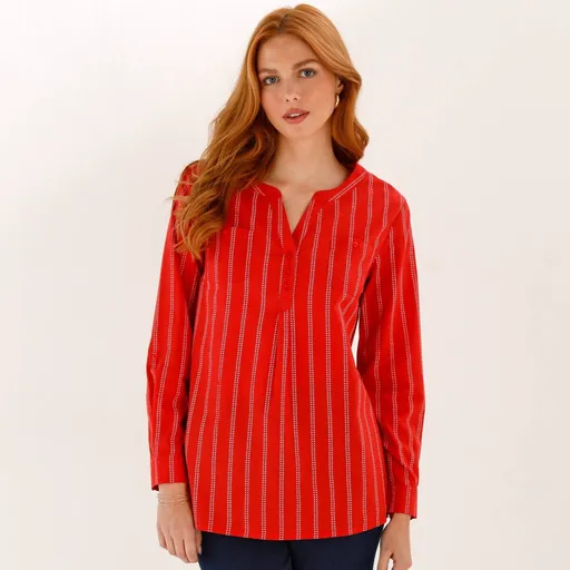 Prúžkovaná tunika s výstrihom na gombíky