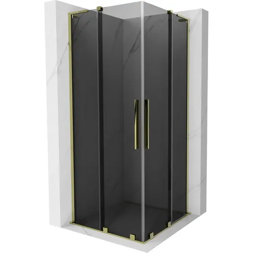 MEXEN/S - Velar L Duo sprchovací kút, posuvné dvere 90 x 90, grafit, zlato 871-090-090-02-43-50