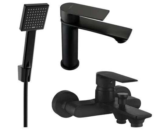 MEXEN/S - Royo R45 Set umývadlovej a vaňovej batérie s príslušenstvom, čierna 72203R45-70