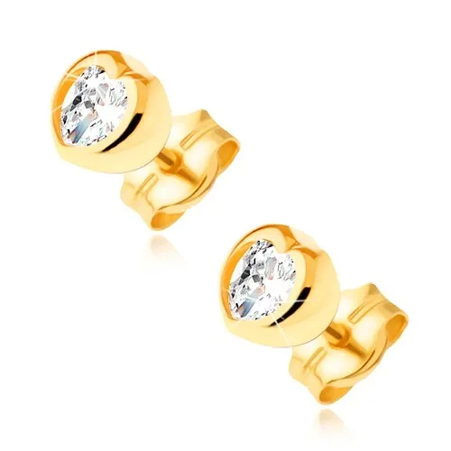 Zlaté napichovacie náušnice 14K srdce s čírym zirkónom