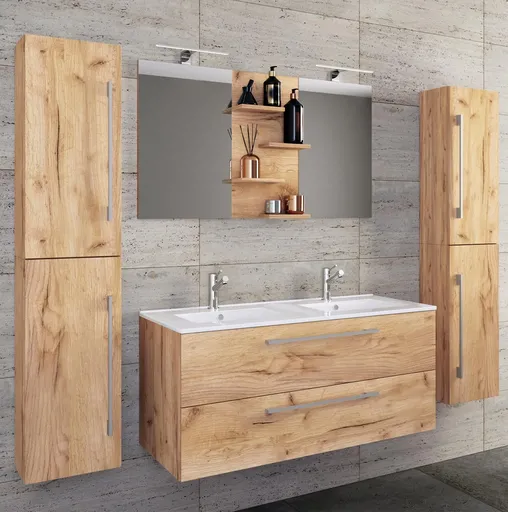 VCM 5dílná umyvadlová skříňka Budasi se 2 vysokými skříňkami, dub medový