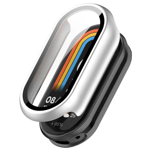 PC FULL COVER Plastový kryt so sklom pre Xiaomi Smart Band 10 / 10 NFC strieborný