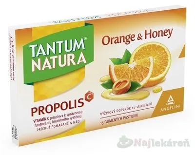 Tantum Natura Propolis orange & honey gumené 15 pastilok