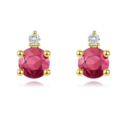 Zlaté náušnice 14K s rubínom a čírym zirkónom