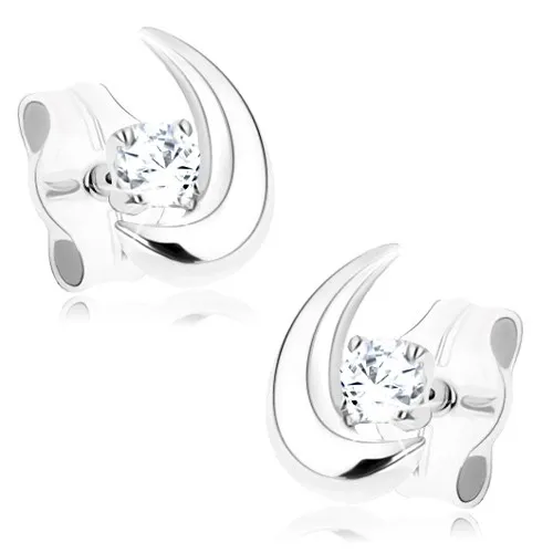 Zlaté náušnice z 9K bieleho zlata kosák mesiaca s čírym zirkónom