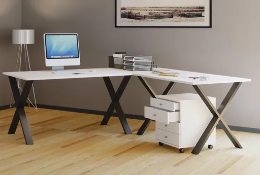 VCM Rohový stůl Lona 190x190x50 X-nohy, bílý