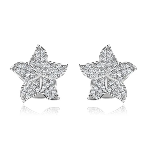 Ligotavé náušnice, striebro 925, číry zirkónový kvietok, ródiované