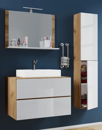 VCM 4dílná umyvadlová skříňka Lendas M 60 cm se zrcadlem a vysokou skříňkou, dub medový