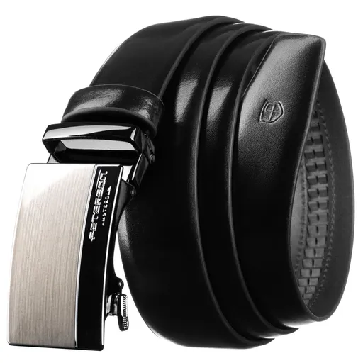 Čierny pánsky kožený opasok s automatickou striebornou prackou - Peterson