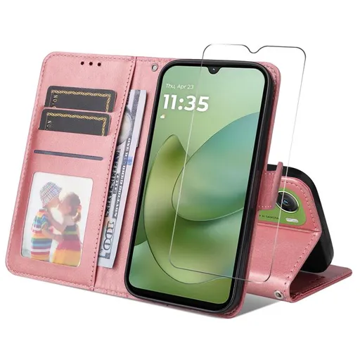 ENKAY PREMIUM SET Peňaženkové puzdro a ochranné sklo Motorola Moto G06 / G06 Power ružové