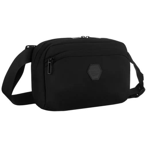 Športová čierna crossbody taška s dvoma komorami a zipsovým zapínaním