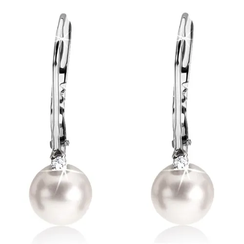 Zlaté náušnice 9K so sladkovodnou perlou a čírym zirkónom