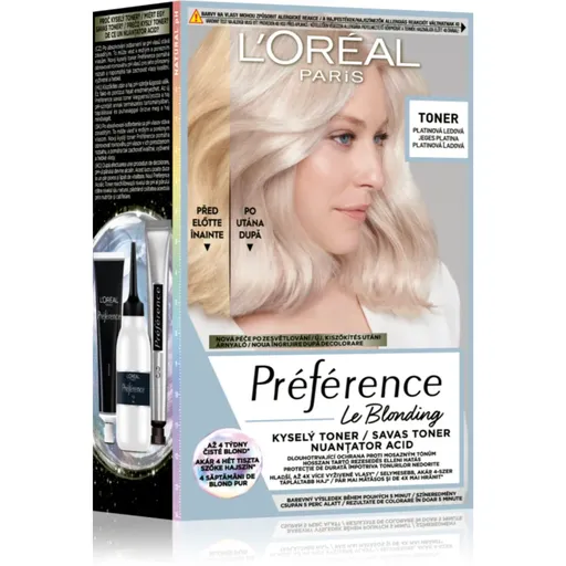 L’Oréal Paris Préférence Le Blonding Toner kyslý toner neutralizujúci mosadzné podtóny odtieň 01 Platinum Ice 1 ks