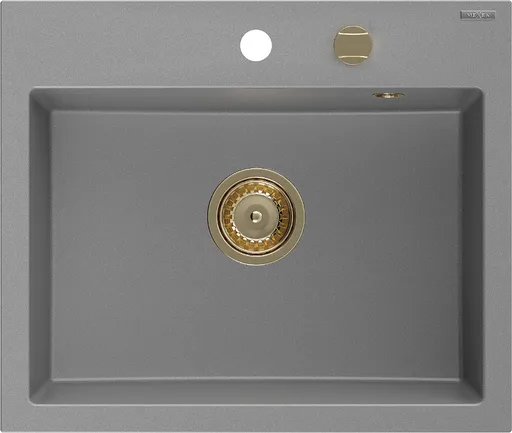 MEXEN/S MEXEN/S - Oscar granitový drez 580 x 490 mm, sivá, zlatý sifón 6519581000-71-G
