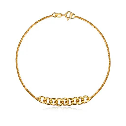 Náramok zo striebra 925 - väčšie skosené očká v strede, zlatá farba