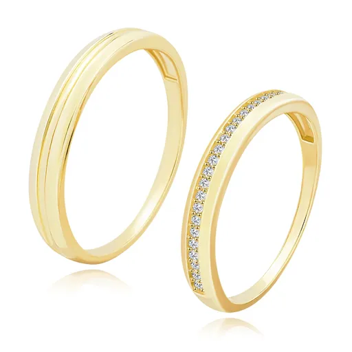 Obrúčky v 14K žltom zlate - stredový výrez, dámska obrúčka s čírymi zirkónmi - Veľkosť: 49 mm