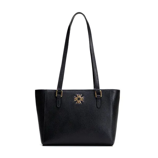 Dámska ramenná kabelka z kože čierna so strieborno-zlatým logom 100-4E-612-1G