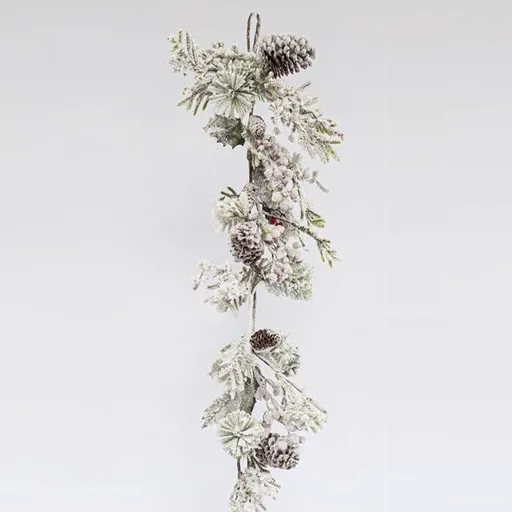 Eurolamp Vianočná dekorácia zasnežená vetva so šiškami, 153 cm, 1 ks