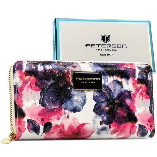 Dámska peňaženka typu peračník s kvetinovým vzorom z kože a zapínaním na zips - Peterson