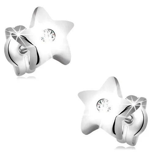 Puzetové náušnice z bieleho 14K zlata - päťcípa hviezdička so zirkónom