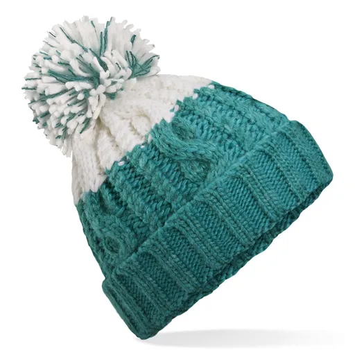 Beechfield Dvojfarebná pletená čiapka s brmbolcom - Emerald / biela