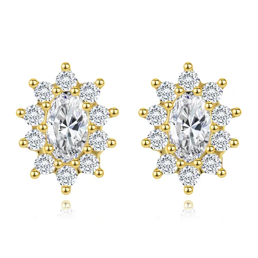 Zlaté náušnice 14K oválny dizajn so zirkónmi