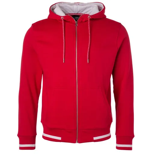 James & Nicholson (Daiber) Pánska mikina na zips s kapucňou Club JN776 - Červená / biela | 3XL