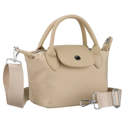 Dámska ecru kabelka z polyesteru, jednokomorová so zapínaním na magnet