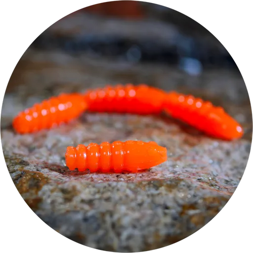 Redbass gumová nástraha trout grub signal orange uv color - 3x33 mm