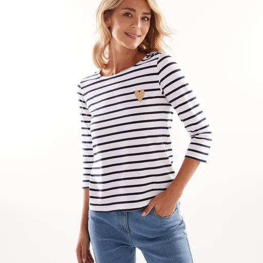 Pruhované tričkoz bio bavlny s výšivkou srdca